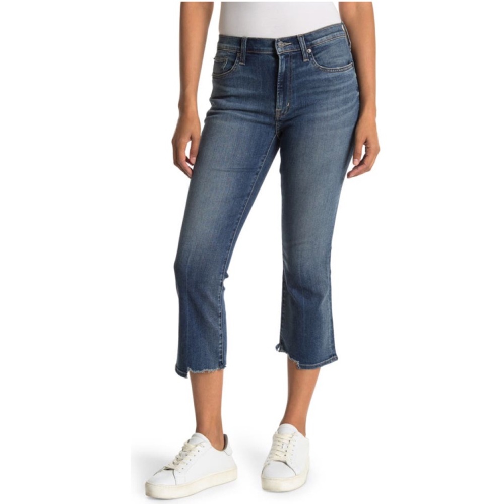 EDWIN Cassia Raw Hem Crop Asymmetrical Mini Boot Jeans, Karma, Size 28